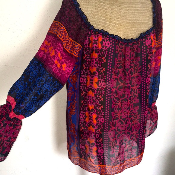 VTG Y2k BOB HALE 100% Silk Printed Sheer blouse Sz M - Picture 2 of 7